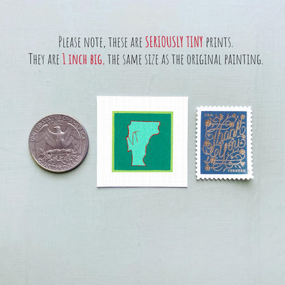 Miniature Vermont State Art PRINT - Tiny Gouache 1-Inch Mini Wall Decor