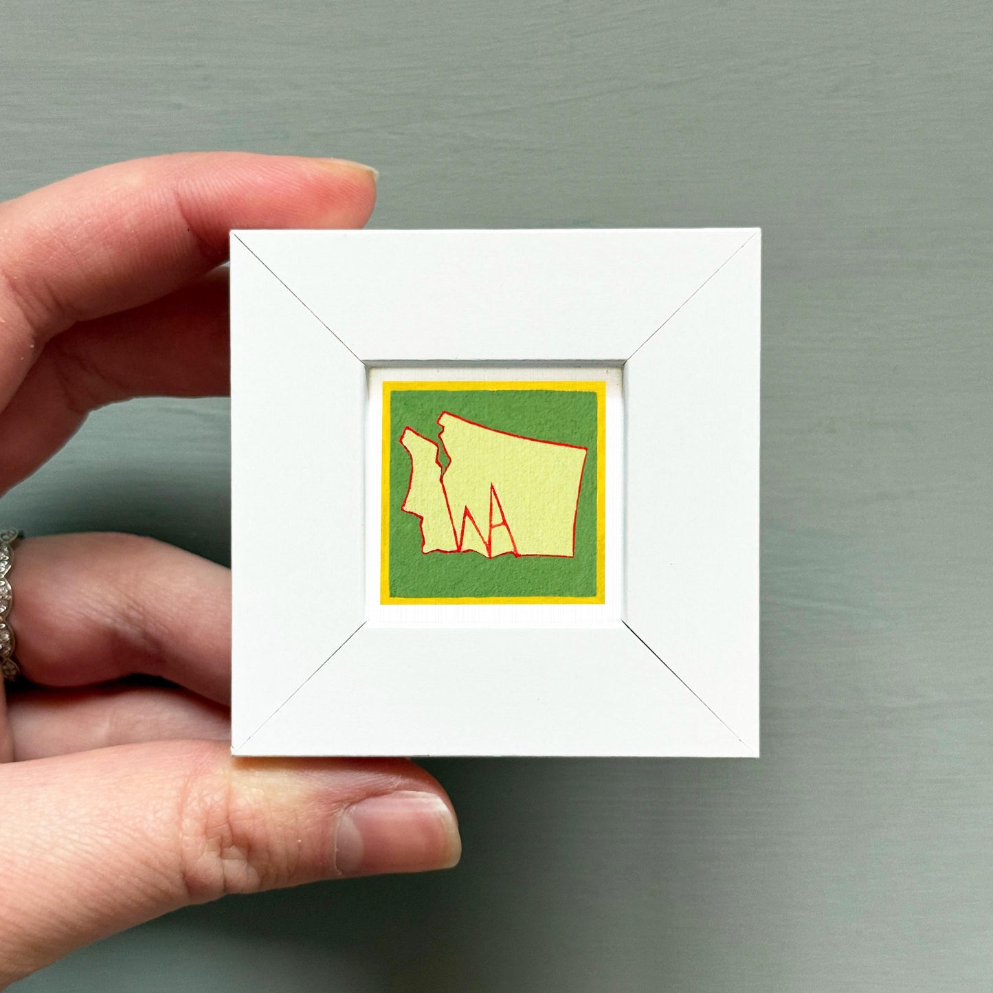 Miniature Washington State Art PRINT - Tiny Gouache 1-Inch Mini Wall Decor