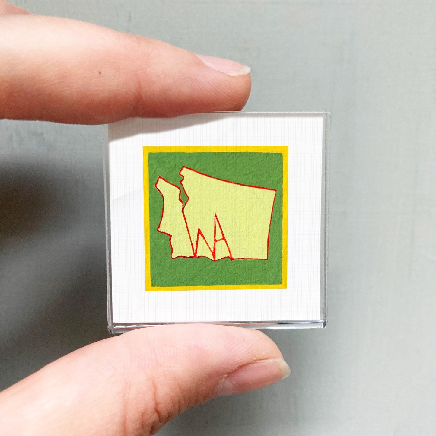 Miniature Washington State Art PRINT - Tiny Gouache 1-Inch Mini Wall Decor