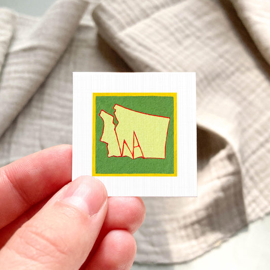 Miniature Washington State Art PRINT - Tiny Gouache 1-Inch Mini Wall Decor