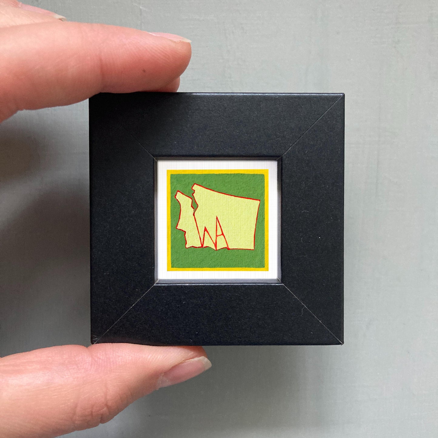 Miniature Washington State Art PRINT - Tiny Gouache 1-Inch Mini Wall Decor