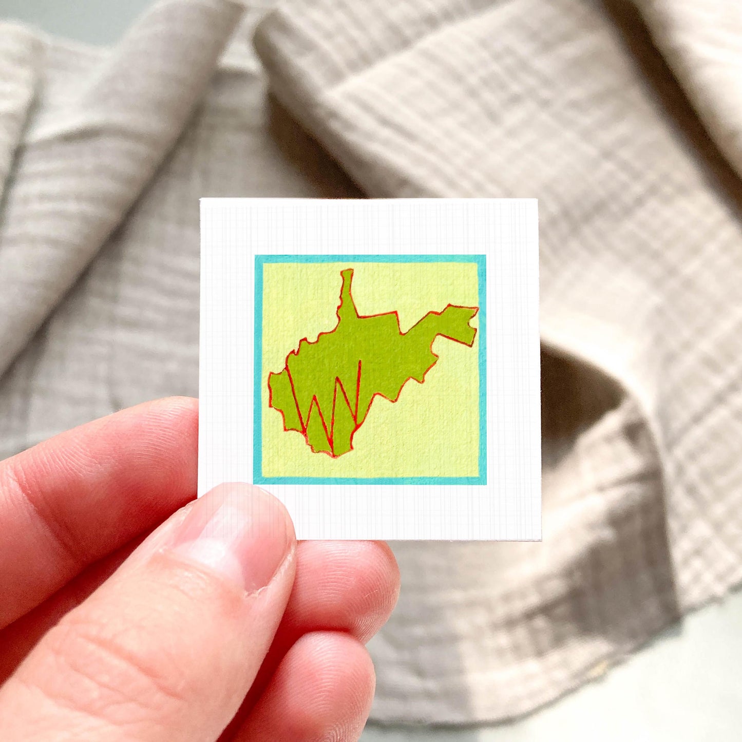 Miniature West Virginia State Art PRINT - Tiny Gouache 1-Inch Mini Wall Decor