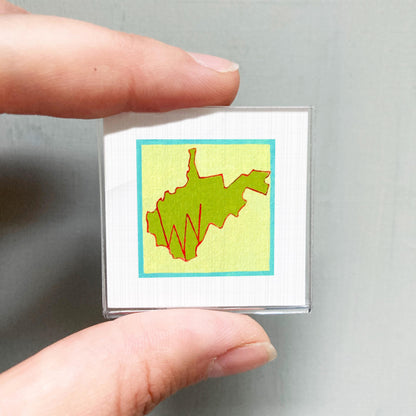 Miniature West Virginia State Art PRINT - Tiny Gouache 1-Inch Mini Wall Decor