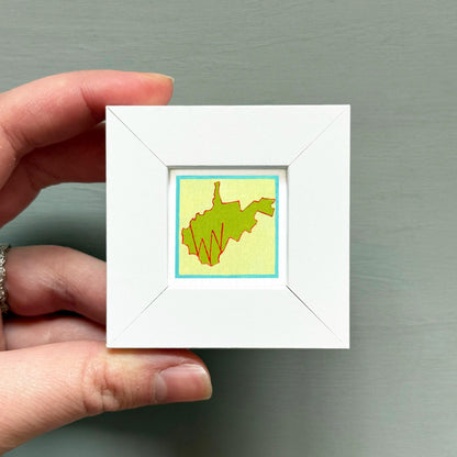 Miniature West Virginia State Art PRINT - Tiny Gouache 1-Inch Mini Wall Decor