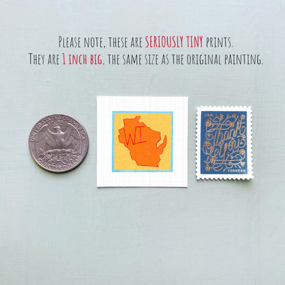 Miniature Wisconsin State Art PRINT - Tiny Gouache 1-Inch Mini Wall Decor