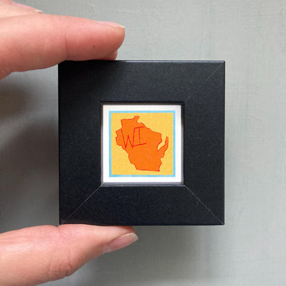 Miniature Wisconsin State Art PRINT - Tiny Gouache 1-Inch Mini Wall Decor