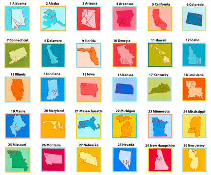 Mini 1" State Map Outlines Gouache Art PRINTS