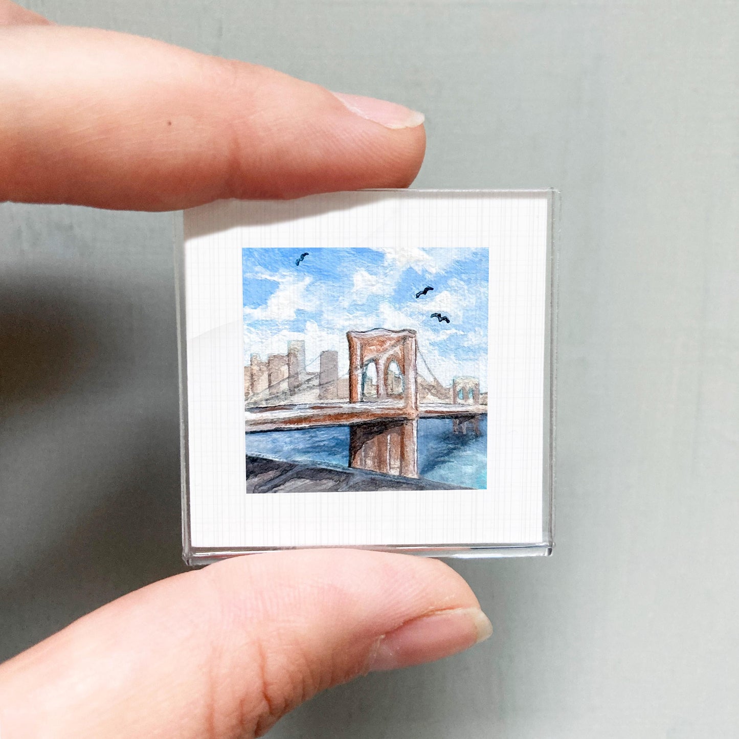 Mini 1" Brooklyn Bridge NYC New York City Print Tiny Watercolor Art PRINT