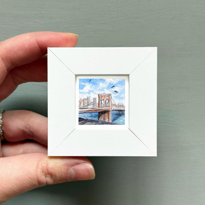 Mini 1" Brooklyn Bridge NYC New York City Print Tiny Watercolor Art PRINT