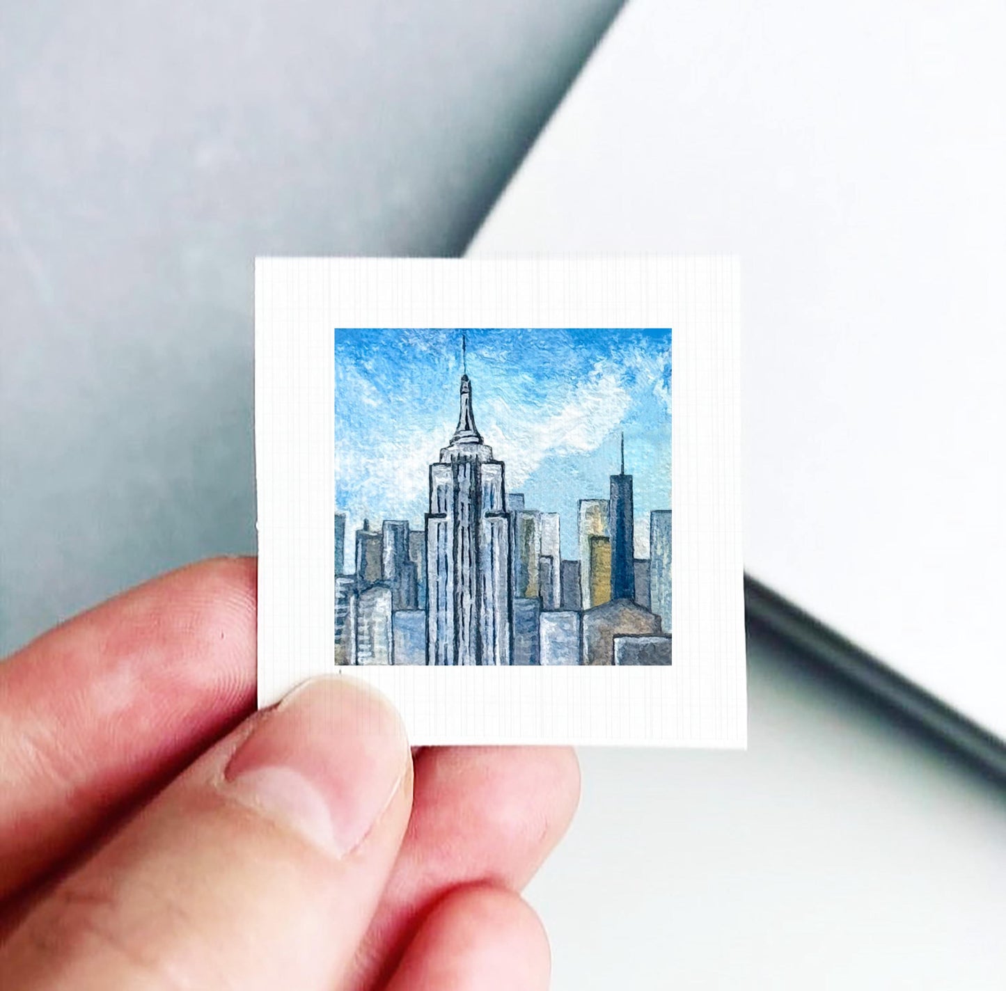 Mini 1" Empire State Building NYC New York City Print Tiny Watercolor Art PRINT