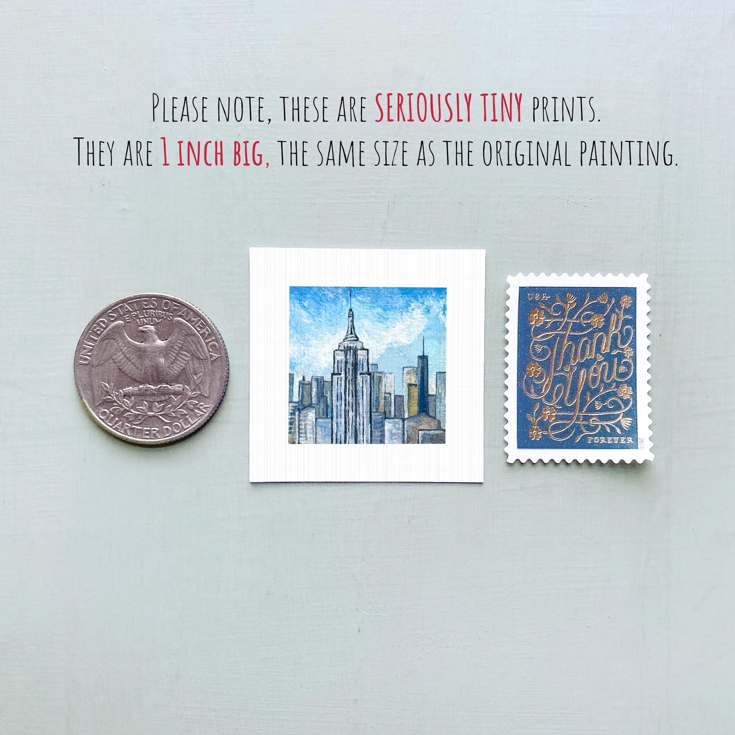 Mini 1" Empire State Building NYC New York City Print Tiny Watercolor Art PRINT