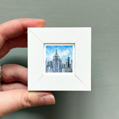Mini 1" Empire State Building NYC New York City Print Tiny Watercolor Art PRINT