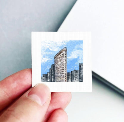 Mini 1" Flatiron Building NYC New York City Print Tiny Watercolor Art PRINT