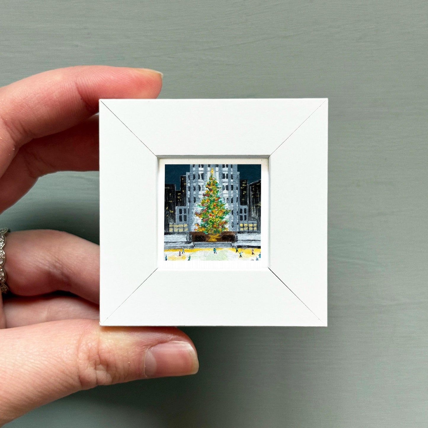 Mini 1" Rockefeller Christmas Tree New York City Print Tiny Watercolor Art PRINT