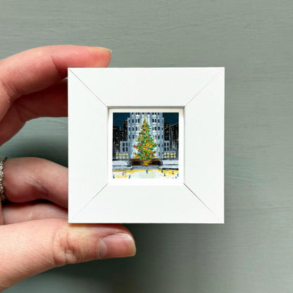 Mini 1" Rockefeller Christmas Tree New York City Print Tiny Watercolor Art PRINT