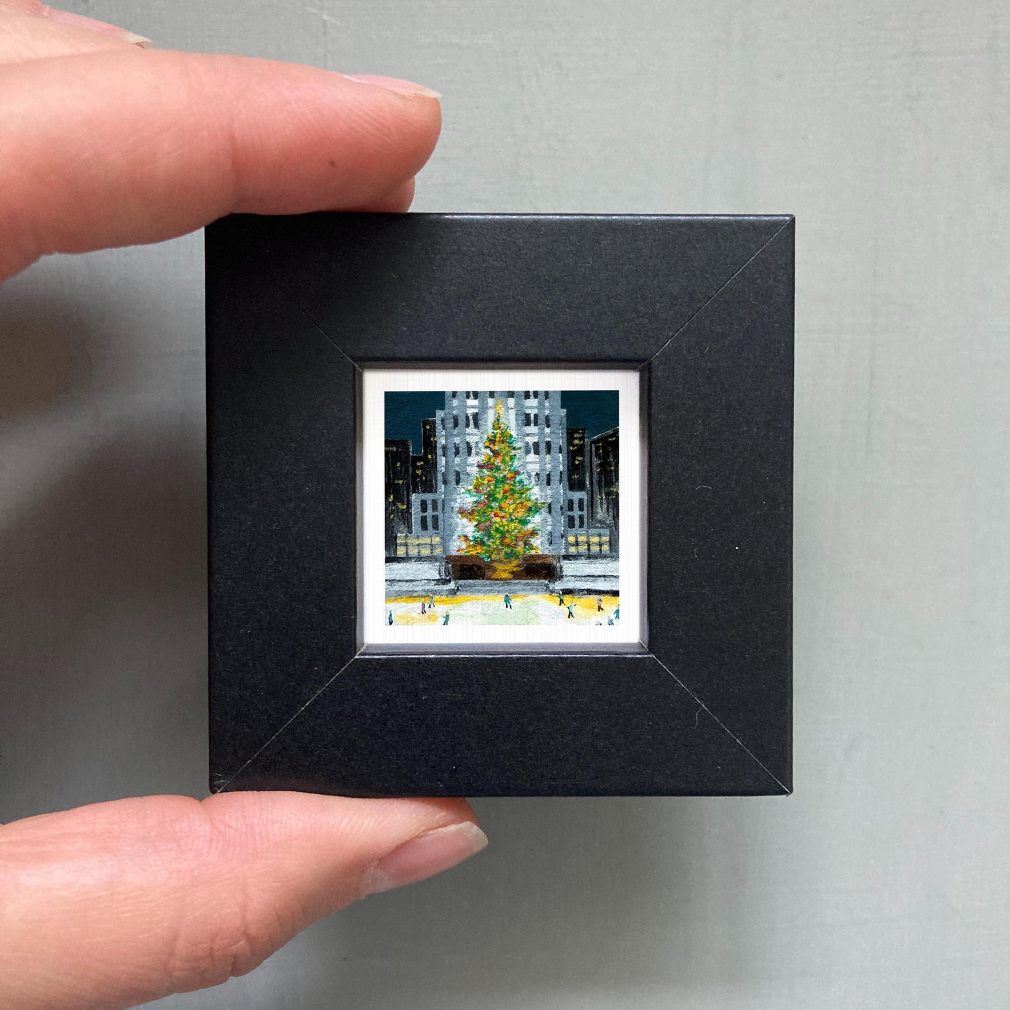 Mini 1" Rockefeller Christmas Tree New York City Print Tiny Watercolor Art PRINT