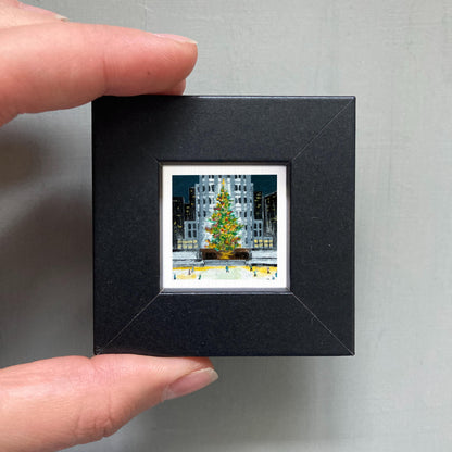 Mini 1" Rockefeller Christmas Tree New York City Print Tiny Watercolor Art PRINT