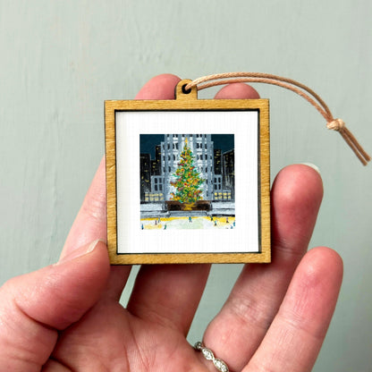 Mini 1" Rockefeller Christmas Tree New York City Print Tiny Watercolor Art PRINT