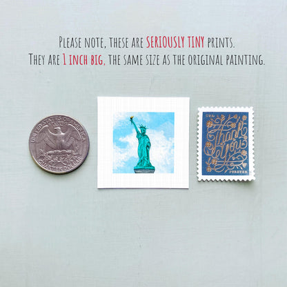 Mini 1" Statue of Liberty NYC New York City Print Tiny Watercolor Art PRINT