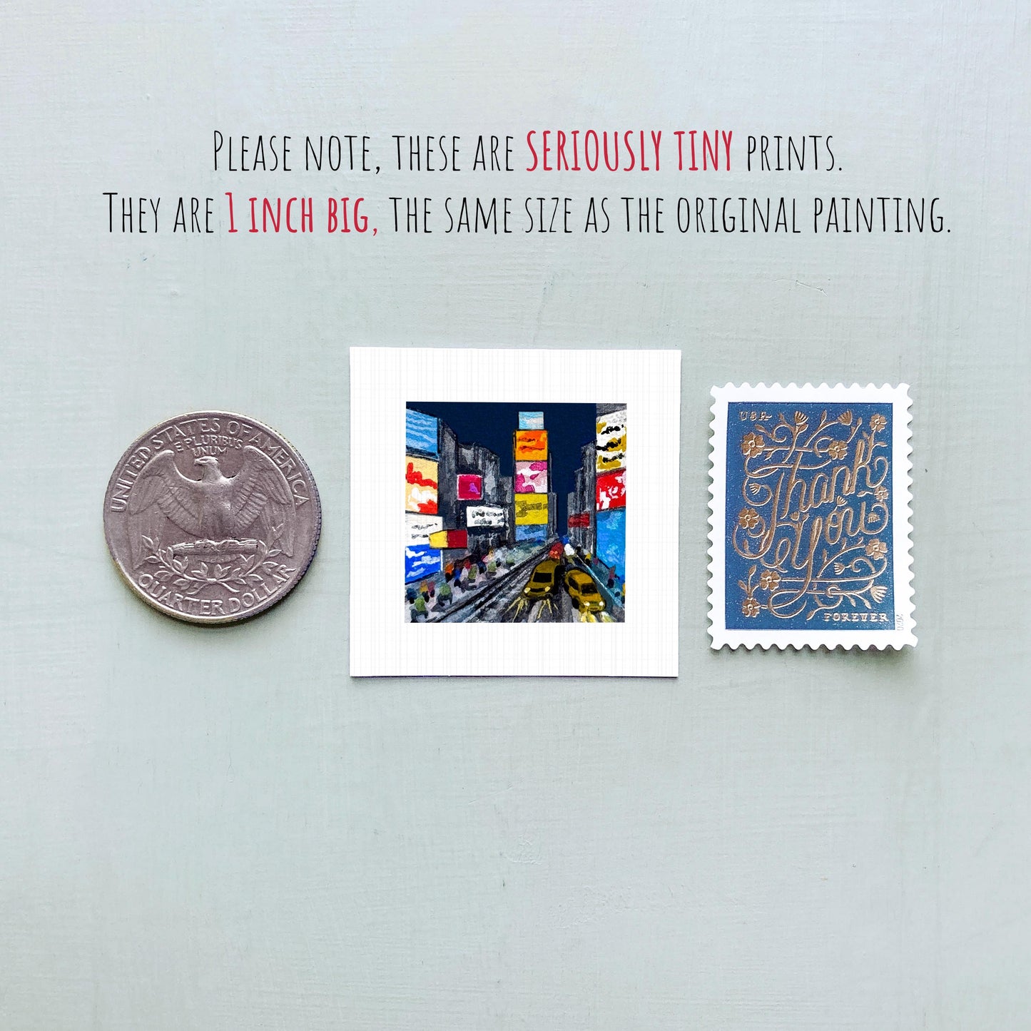 Mini 1" Times Square NYC New York City Print Tiny Watercolor Art PRINT