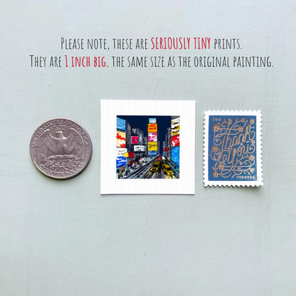 Mini 1" Times Square NYC New York City Print Tiny Watercolor Art PRINT