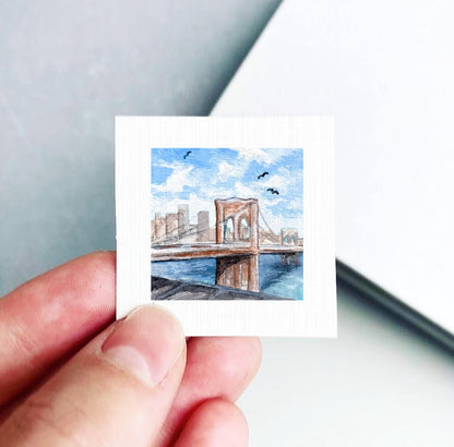 Mini 1" Brooklyn Bridge NYC New York City Print Tiny Watercolor Art PRINT