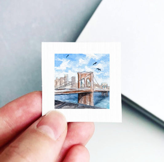 Mini 1" Brooklyn Bridge NYC New York City Print Tiny Watercolor Art PRINT