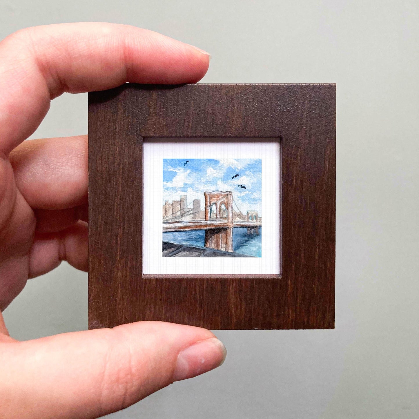 Mini 1" Brooklyn Bridge NYC New York City Print Tiny Watercolor Art PRINT