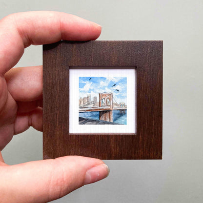 Mini 1" Brooklyn Bridge NYC New York City Print Tiny Watercolor Art PRINT