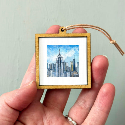 Mini 1" Empire State Building NYC New York City Print Tiny Watercolor Art PRINT