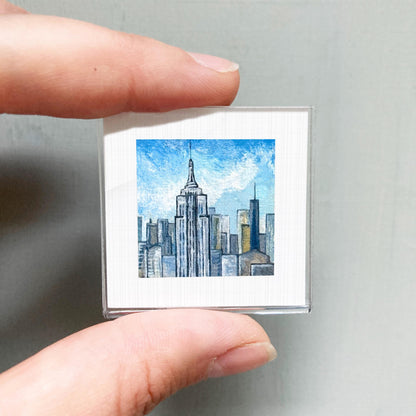 Mini 1" Empire State Building NYC New York City Print Tiny Watercolor Art PRINT