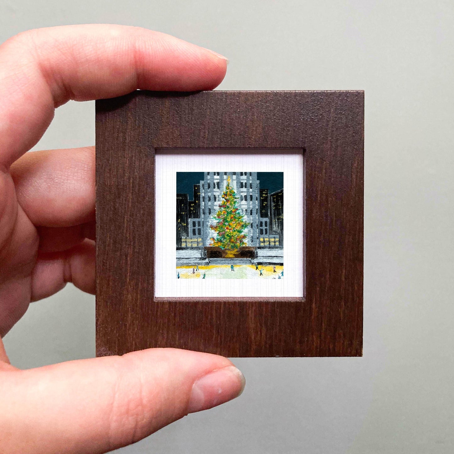 Mini 1" Rockefeller Christmas Tree New York City Print Tiny Watercolor Art PRINT