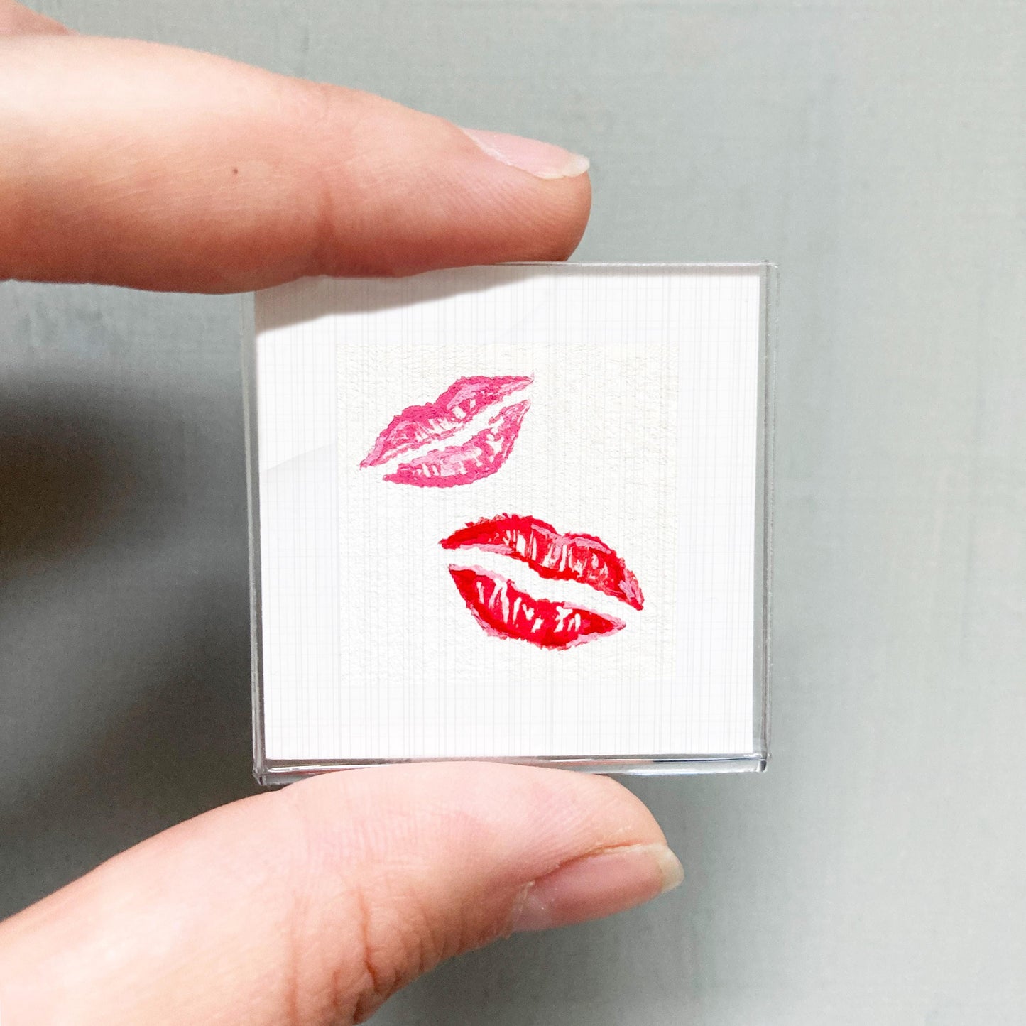 Lips Lipstick Kiss Art PRINT - Tiny Valentine Watercolor 1-Inch Mini Wall Decor