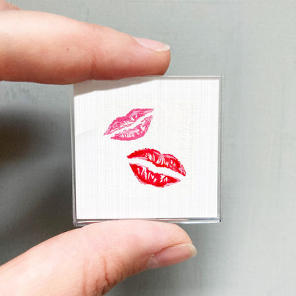 Lips Lipstick Kiss Art PRINT - Tiny Valentine Watercolor 1-Inch Mini Wall Decor