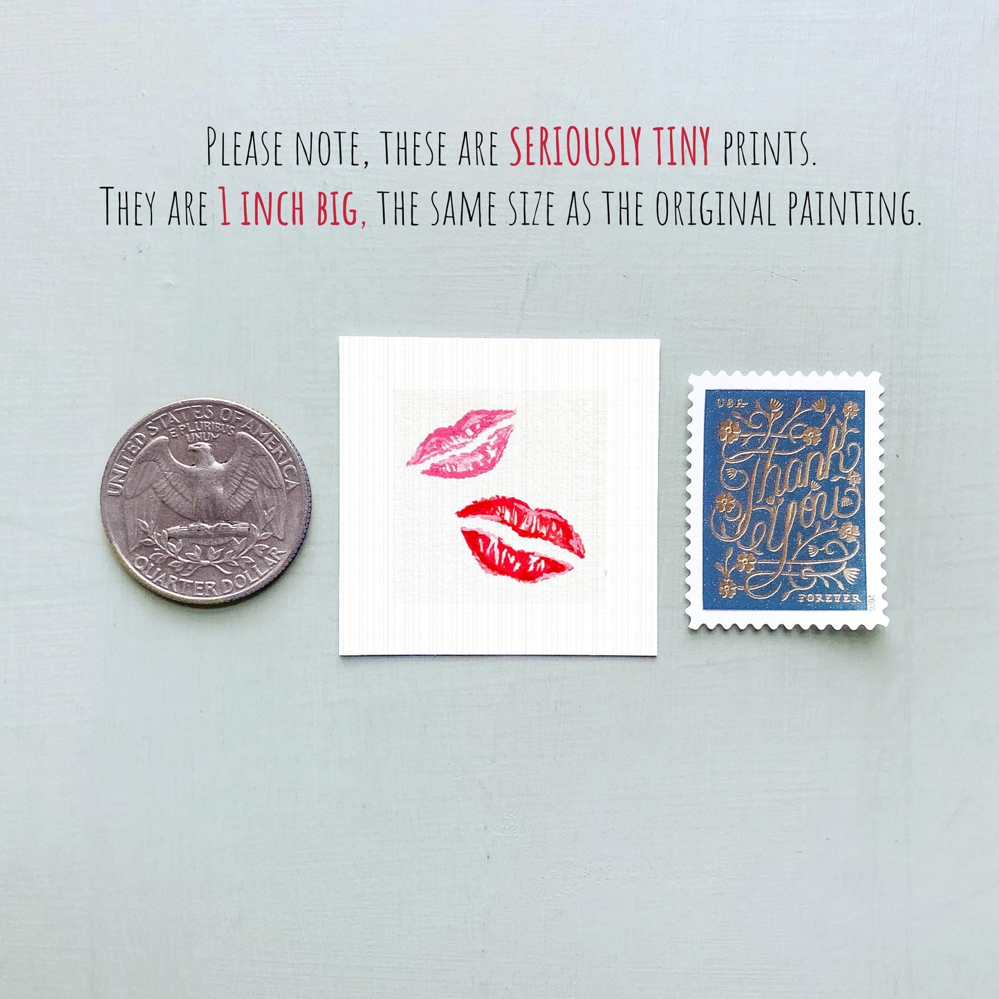 Lips Lipstick Kiss Art PRINT - Tiny Valentine Watercolor 1-Inch Mini Wall Decor