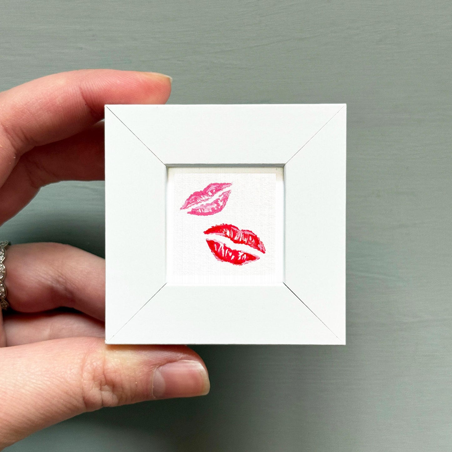 Lips Lipstick Kiss Art PRINT - Tiny Valentine Watercolor 1-Inch Mini Wall Decor