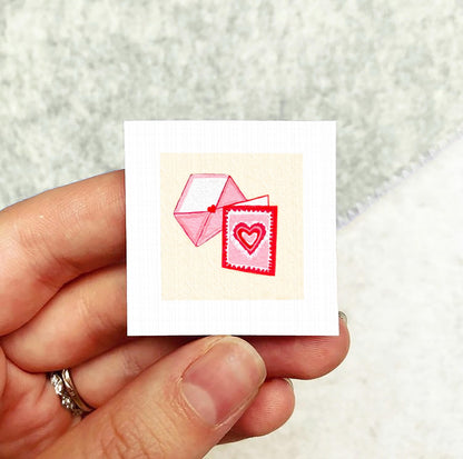 Love Note Valentine Card Art PRINT - Tiny Watercolor 1-Inch Mini Wall Decor