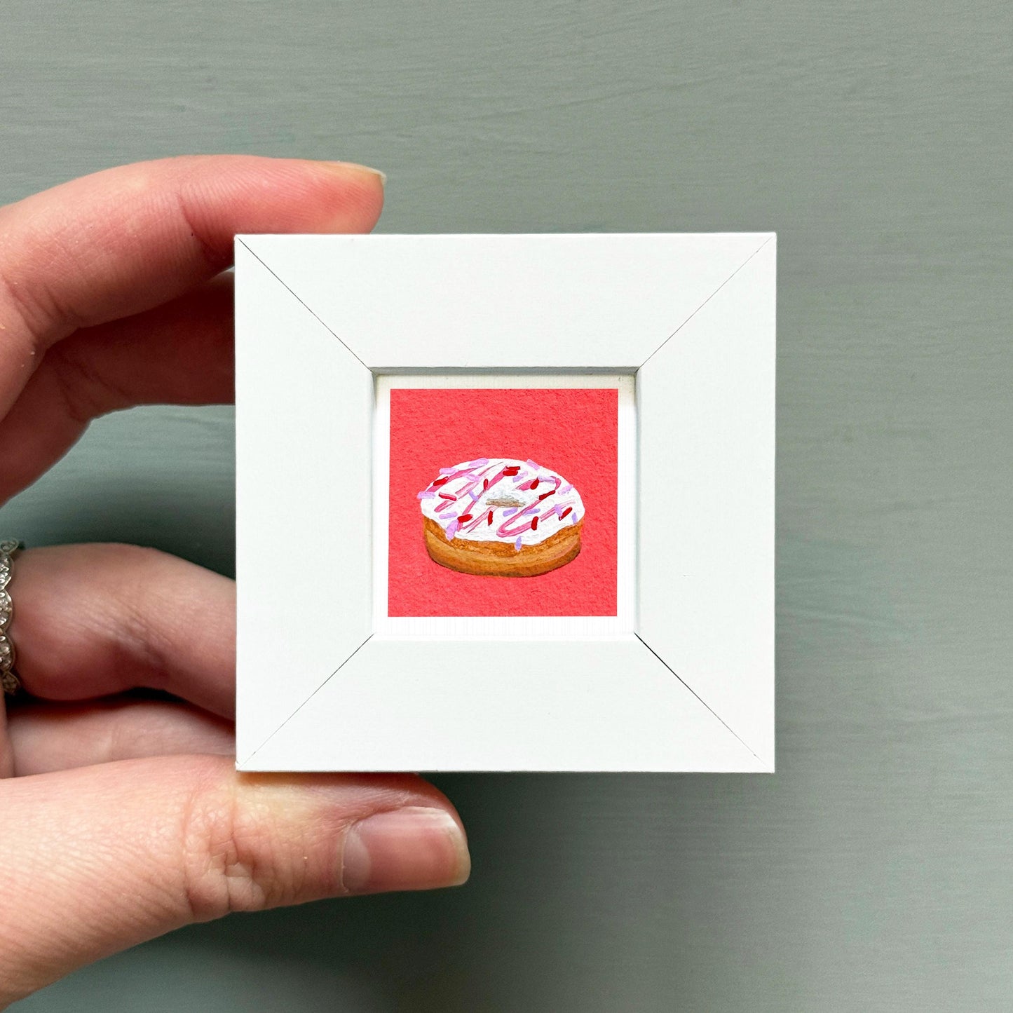 Pink Sprinkle Donut Art PRINT - Tiny Valentine Watercolor 1-Inch Mini Wall Decor