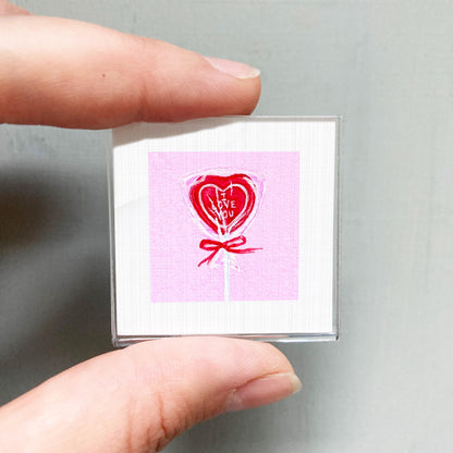 Heart Lollipop Valentine Candy Art PRINT - Tiny Watercolor 1-Inch Mini Wall Decor