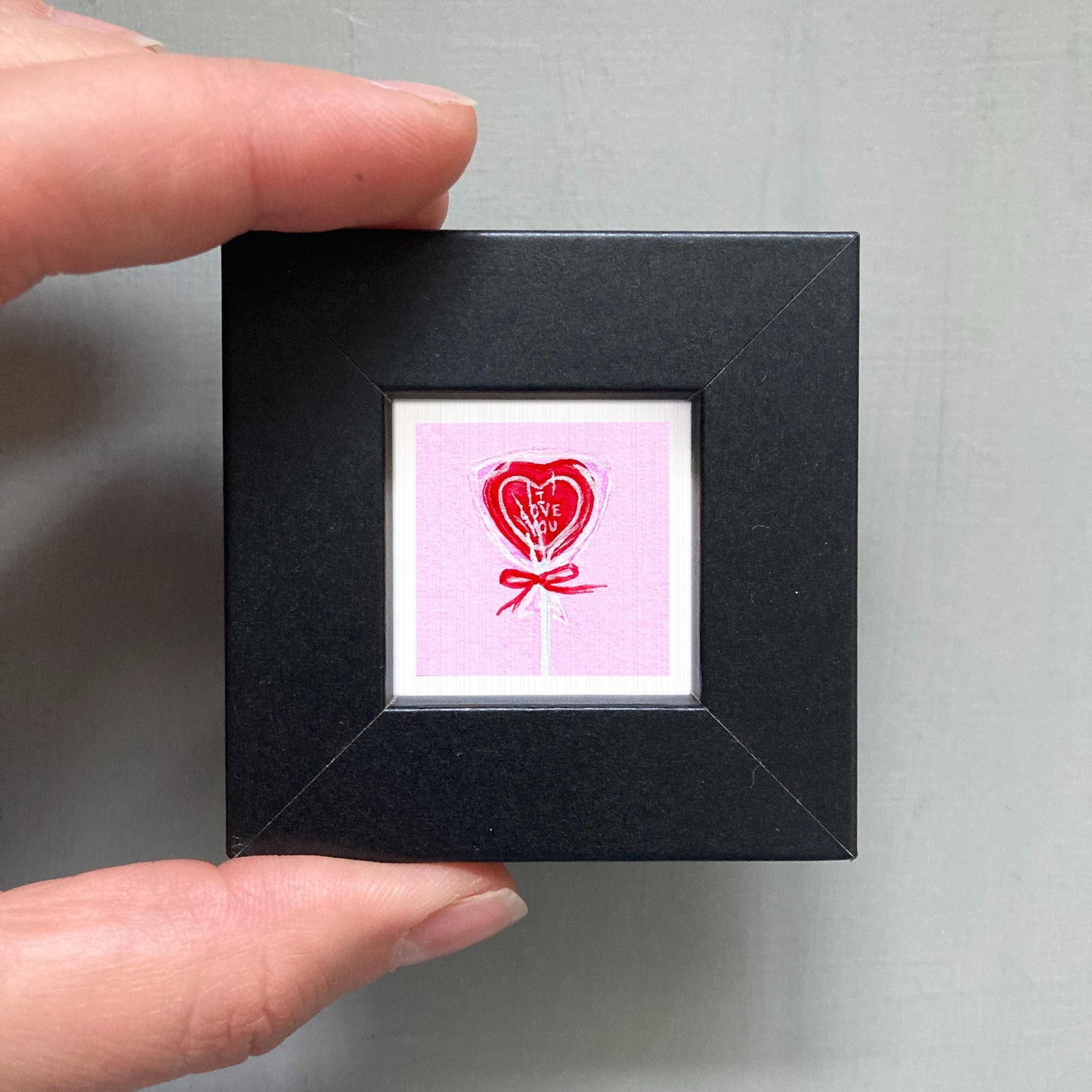 Heart Lollipop Valentine Candy Art PRINT - Tiny Watercolor 1-Inch Mini Wall Decor