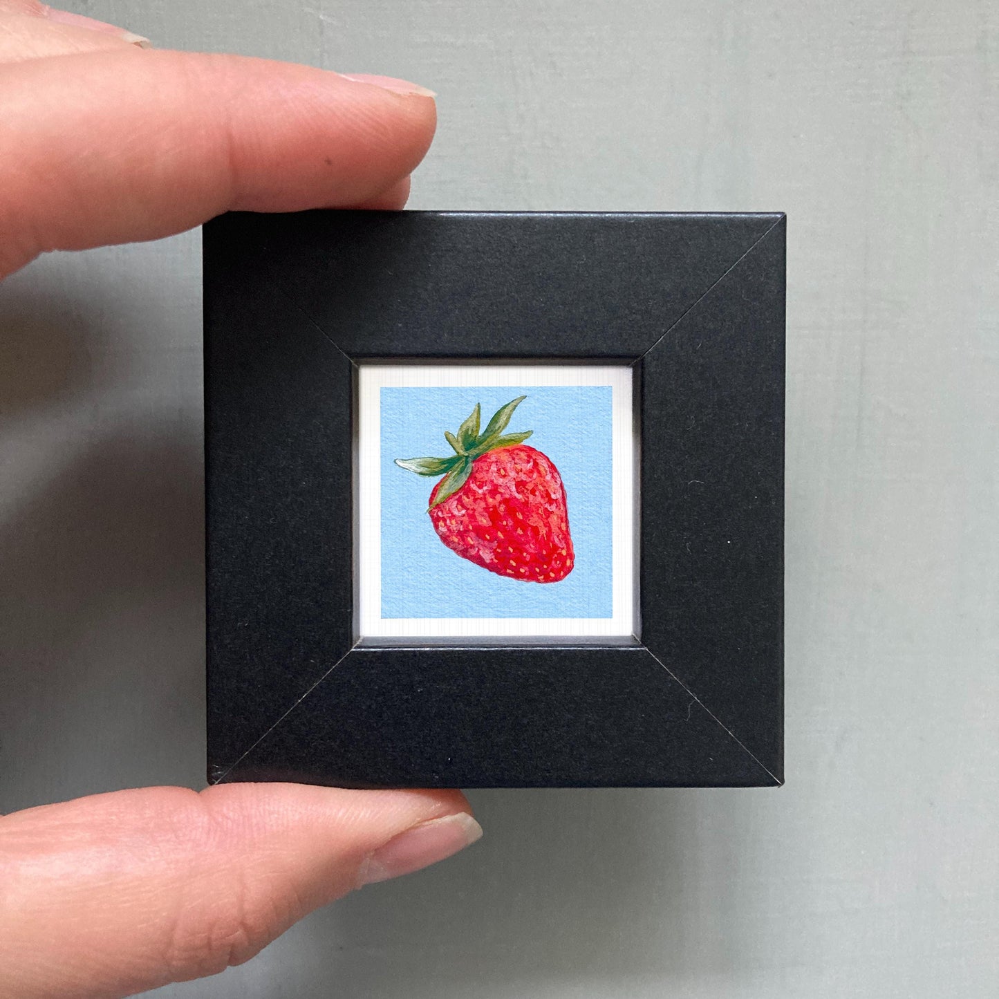 Strawberry Fruit Art PRINT - Tiny Valentine Watercolor 1-Inch Mini Wall Decor