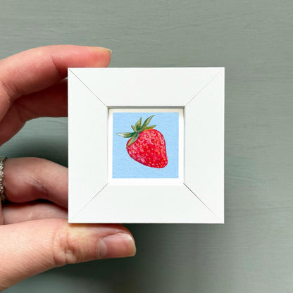 Strawberry Fruit Art PRINT - Tiny Valentine Watercolor 1-Inch Mini Wall Decor