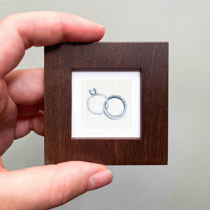 Wedding Rings Anniversary Art PRINT - Tiny Valentine Watercolor 1-Inch Mini Wall Decor