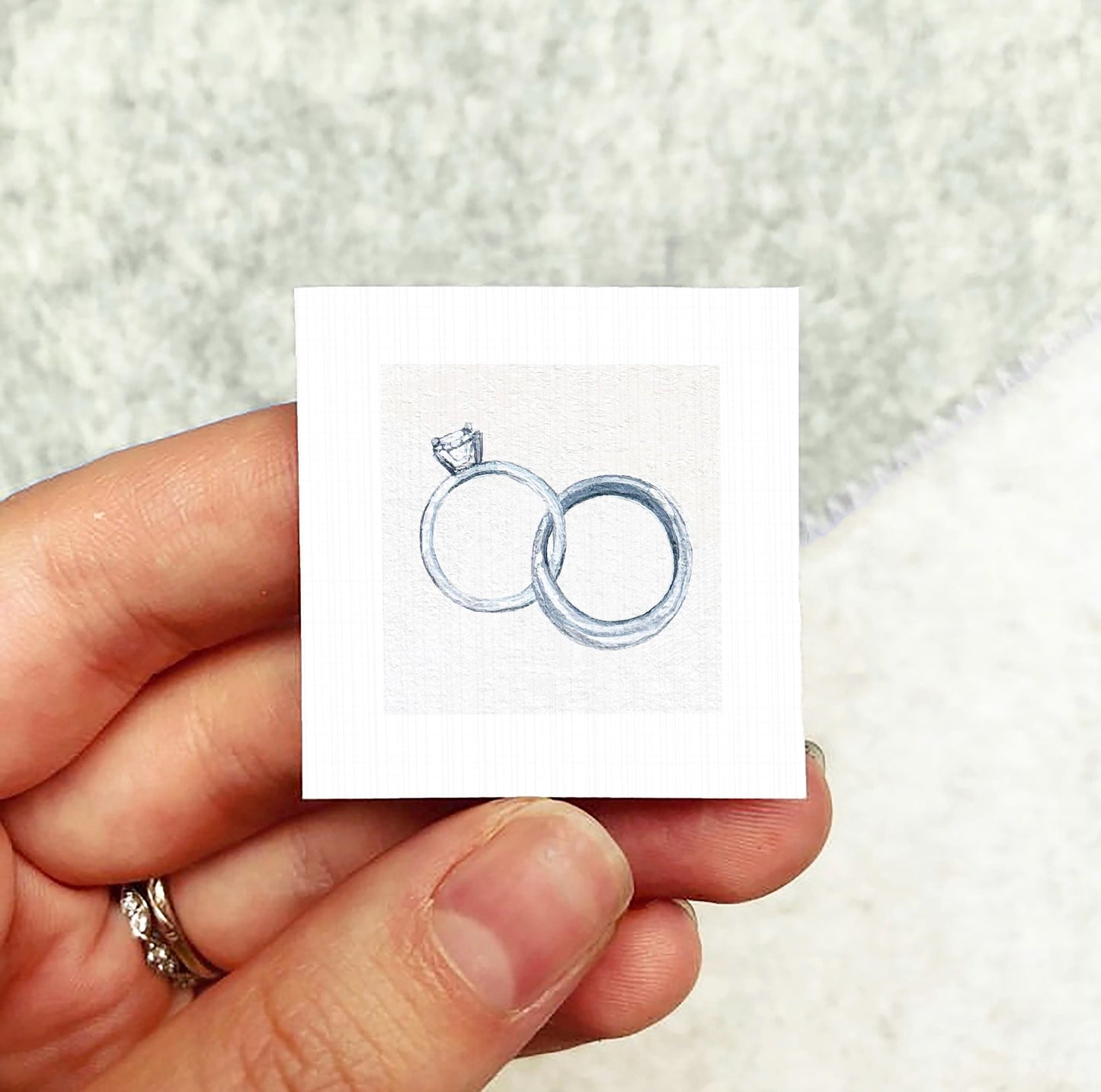 Wedding Rings Anniversary Art PRINT - Tiny Valentine Watercolor 1-Inch Mini Wall Decor