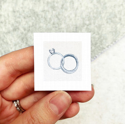 Wedding Rings Anniversary Art PRINT - Tiny Valentine Watercolor 1-Inch Mini Wall Decor