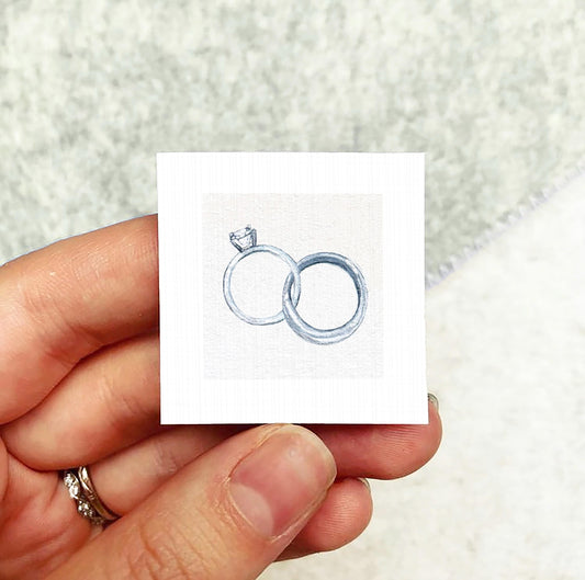 Wedding Rings Anniversary Art PRINT - Tiny Valentine Watercolor 1-Inch Mini Wall Decor