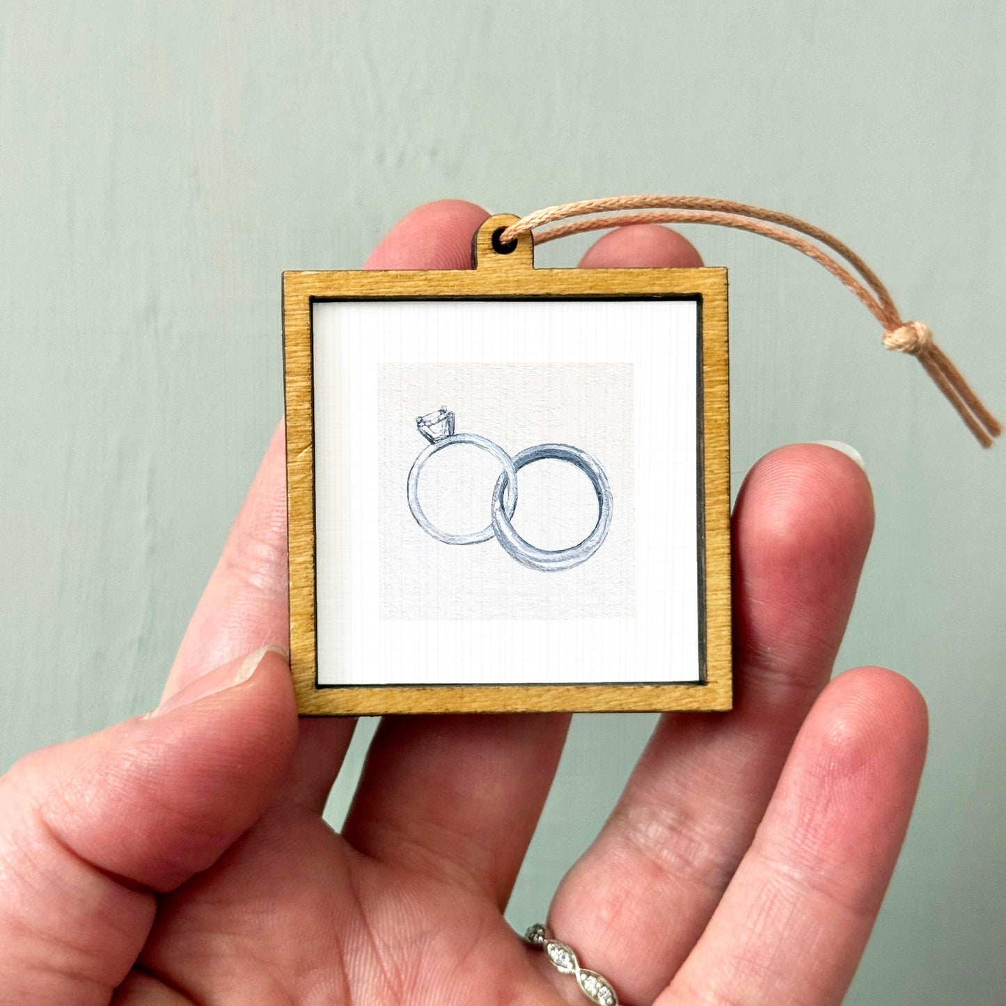 Wedding Rings Anniversary Art PRINT - Tiny Valentine Watercolor 1-Inch Mini Wall Decor