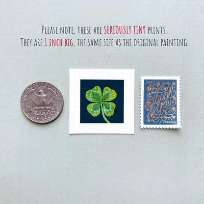 Mini 1" Lucky Clover Saint Patrick's Day Leprechaun Print Tiny Watercolor Art PRINT