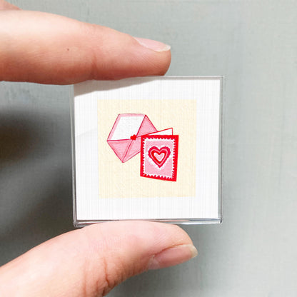 Love Note Valentine Card Art PRINT - Tiny Watercolor 1-Inch Mini Wall Decor