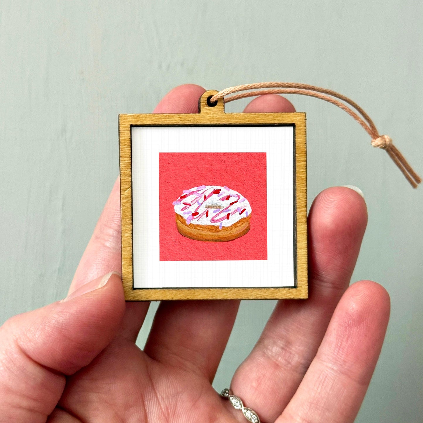 Pink Sprinkle Donut Art PRINT - Tiny Valentine Watercolor 1-Inch Mini Wall Decor
